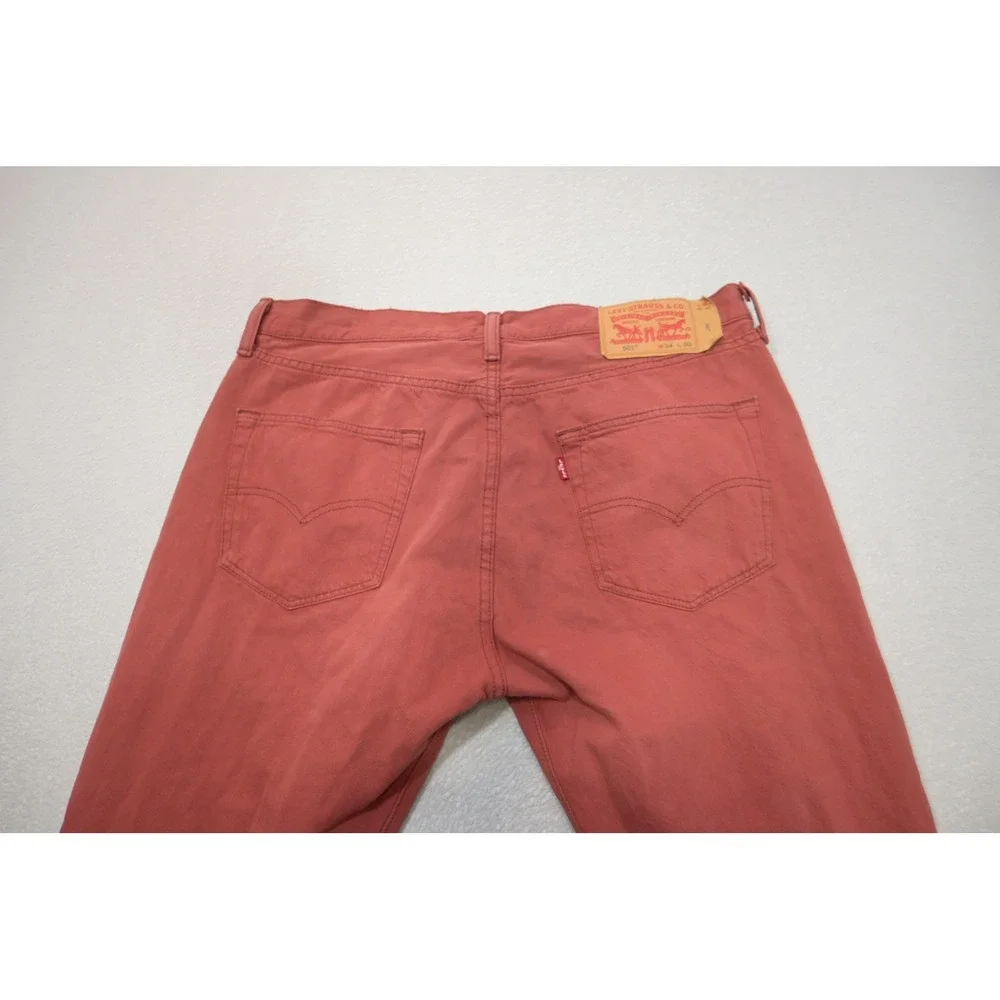 Levis 501 Original Fit Jeans Mens 34x30 Salmon Pink Red Button Fly Excellent